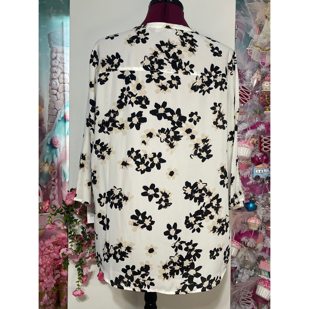 Ellen Tracy Floral Blouse Womens 1X NWT Split Neck 3/4 Sleeve ETWH63059T - Picture 4 of 7
